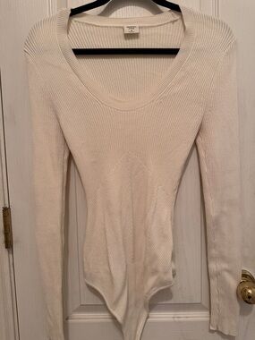 Abercrombie & Fitch Cream Ribbed Scoop Neck Bodysuit